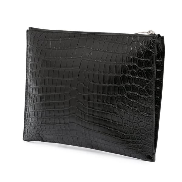 Pre-owned Saint Laurent Croc Embossed Leather Clutch Black