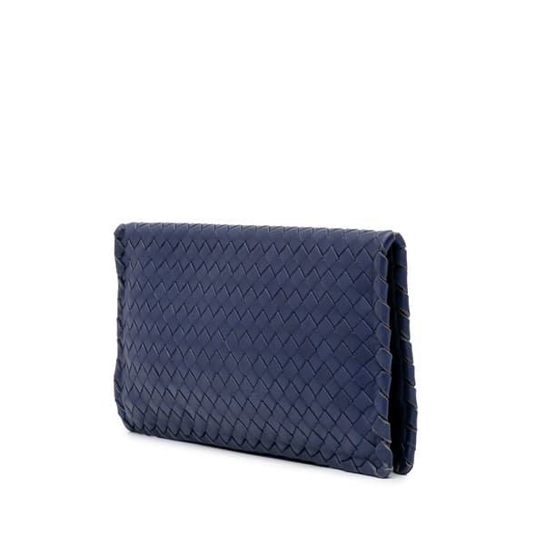 Pre-owned Bottega Veneta Nappa Intrecciato Turn Lock Clutch Blue