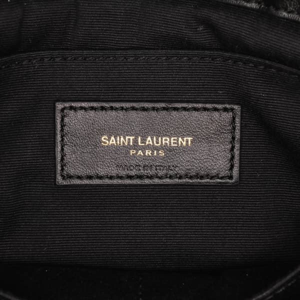 Pre-owned Saint Laurent Matelasse Chevron Leather Monogram Zip A5 Wristlet Pouch Black