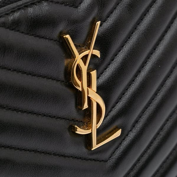 Pre-owned Saint Laurent Matelasse Chevron Leather Monogram Zip A5 Wristlet Pouch Black