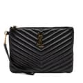 Miniatyrbillede 1 af 10: Pre-owned Saint Laurent Matelasse Chevron Leather Monogram Zip A5 Wristlet Pouch Black
