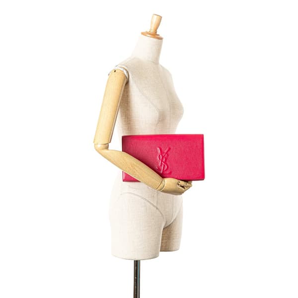 Pre-owned Yves Saint Laurent Large Leather Belle De Jour Clutch Pink