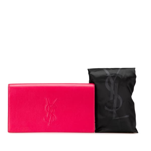 Pre-owned Yves Saint Laurent Large Leather Belle De Jour Clutch Pink