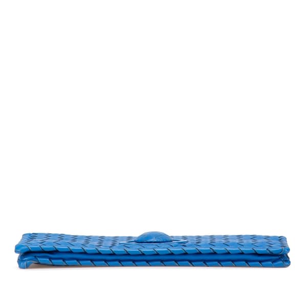 Pre-owned Bottega Veneta Nappa Intrecciato Turn Lock Clutch Blue