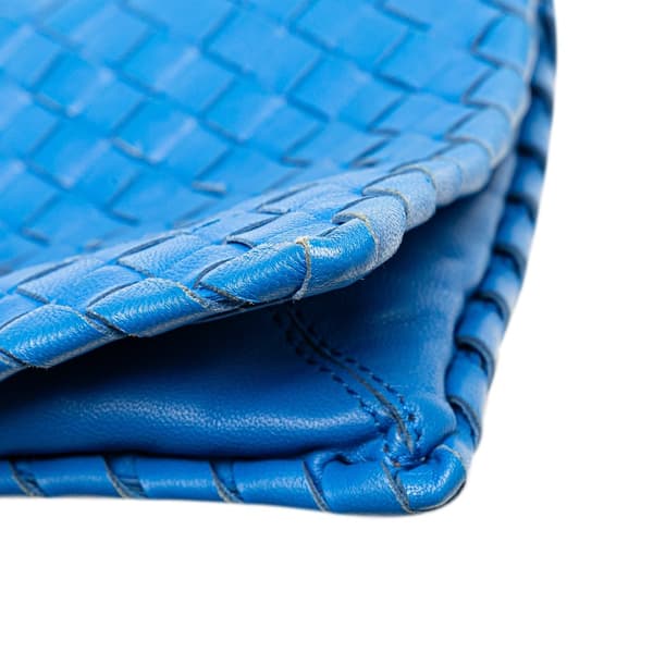 Pre-owned Bottega Veneta Nappa Intrecciato Turn Lock Clutch Blue