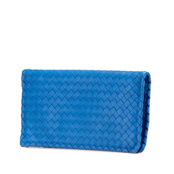 Pre-owned Bottega Veneta Nappa Intrecciato Turn Lock Clutch Blue