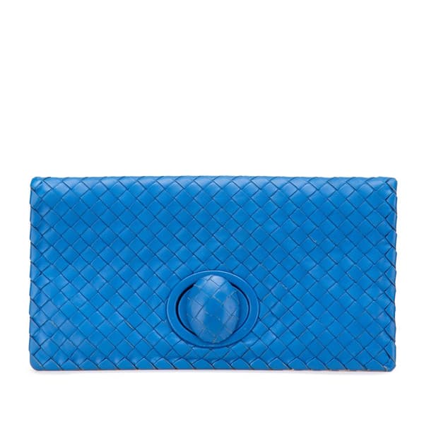 Pre-owned Bottega Veneta Nappa Intrecciato Turn Lock Clutch Blue