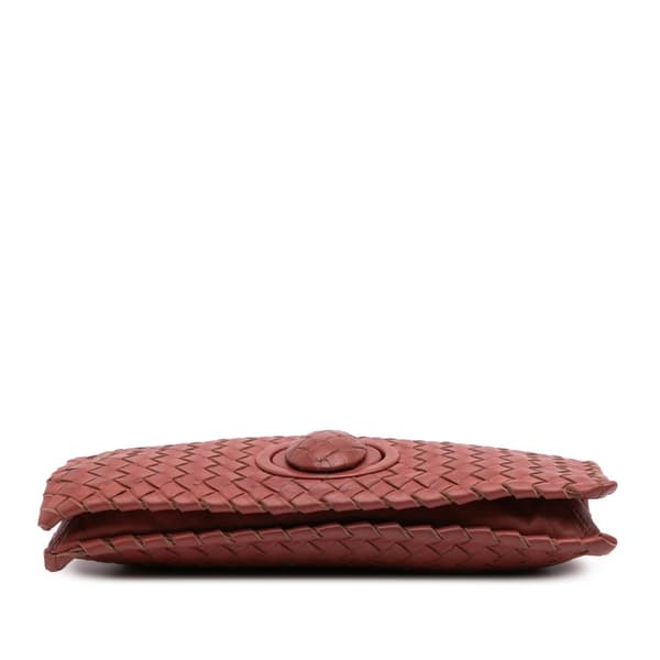 Pre-owned Bottega Veneta Nappa Intrecciato Flap Clutch Red