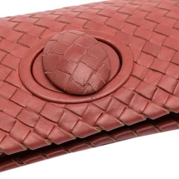 Pre-owned Bottega Veneta Nappa Intrecciato Flap Clutch Red