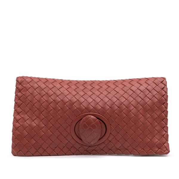 Pre-owned Bottega Veneta Nappa Intrecciato Flap Clutch Red