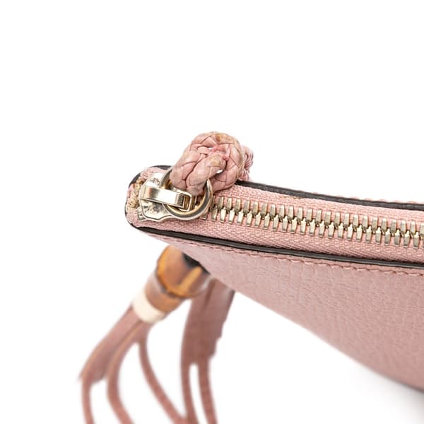 Pre-owned Gucci Bamboo Tassel Leather Clutch Pink