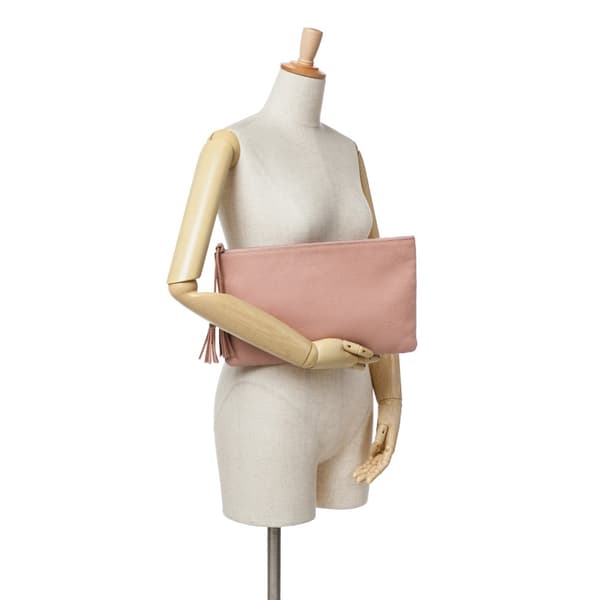 Pre-owned Gucci Bamboo Tassel Leather Clutch Pink