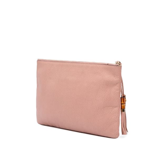 Pre-owned Gucci Bamboo Tassel Leather Clutch Pink