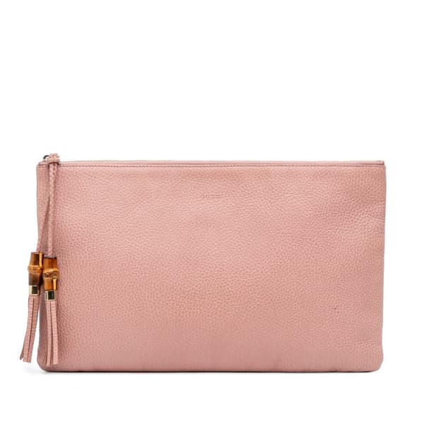 Pre-owned Gucci Bamboo Tassel Leather Clutch Pink