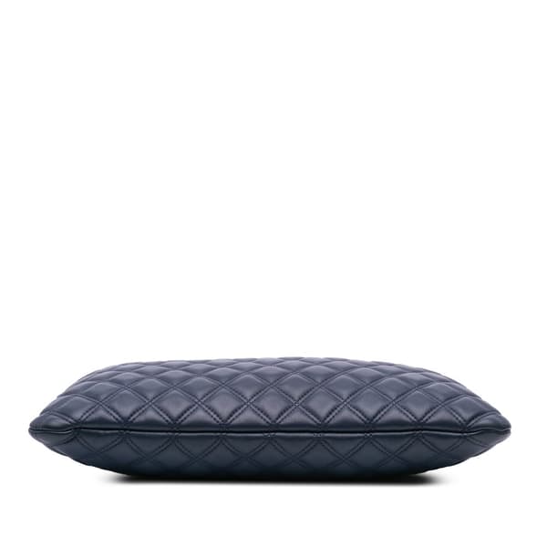 Pre-owned Chanel CC Quilted Lambskin Double Stitch Clutch Blue
