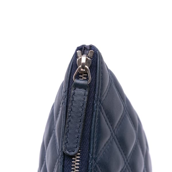 Pre-owned Chanel CC Quilted Lambskin Double Stitch Clutch Blue