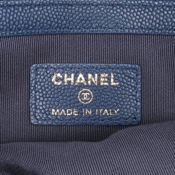 Pre-owned Chanel Medium Chevron Caviar Ancient Greek Charms O Case Clutch Blue