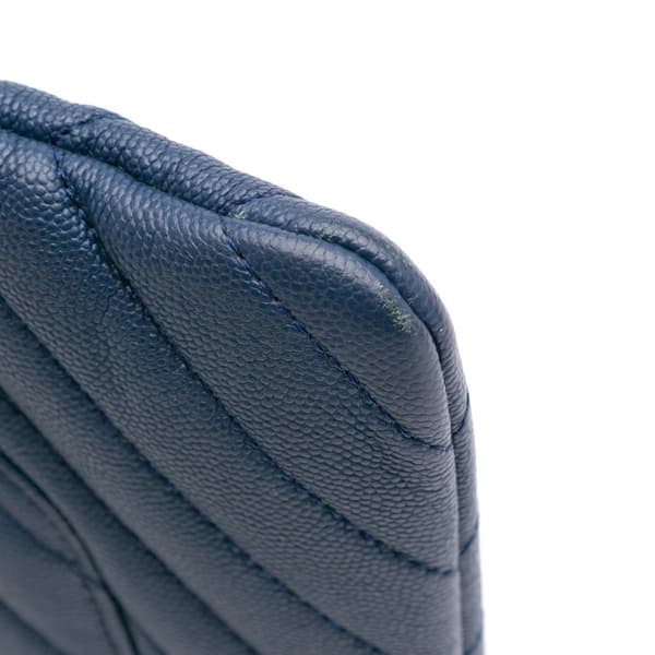 Pre-owned Chanel Medium Chevron Caviar Ancient Greek Charms O Case Clutch Blue