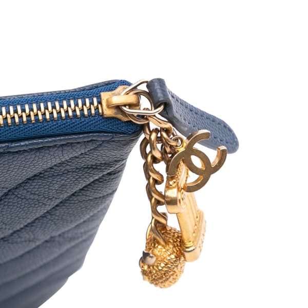 Pre-owned Chanel Medium Chevron Caviar Ancient Greek Charms O Case Clutch Blue
