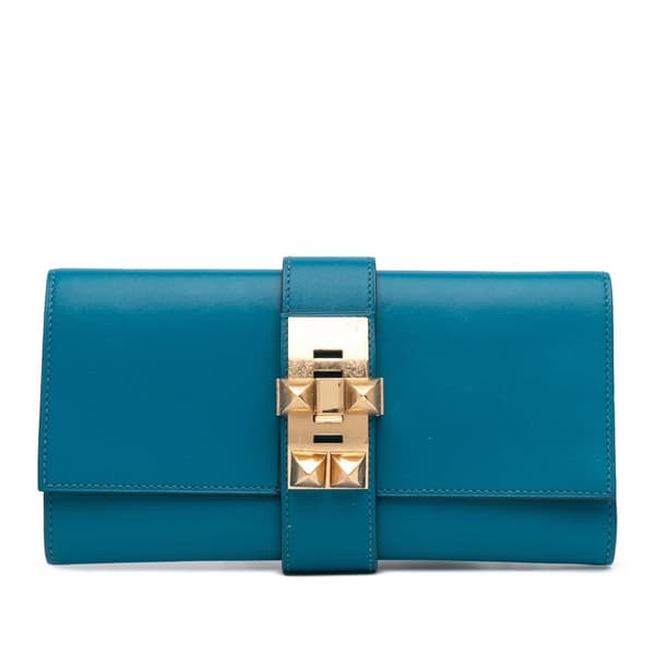 Pre-owned Hermès Tadelakt Medor Clutch 23 Blue