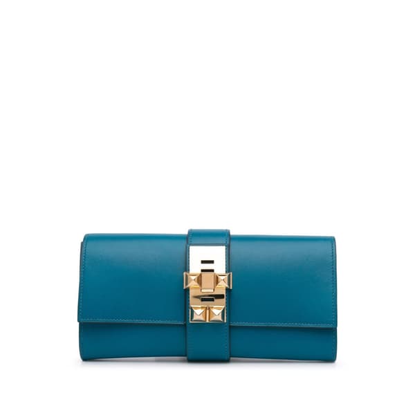 Pre-owned Hermès Tadelakt Medor Clutch 23 Blue