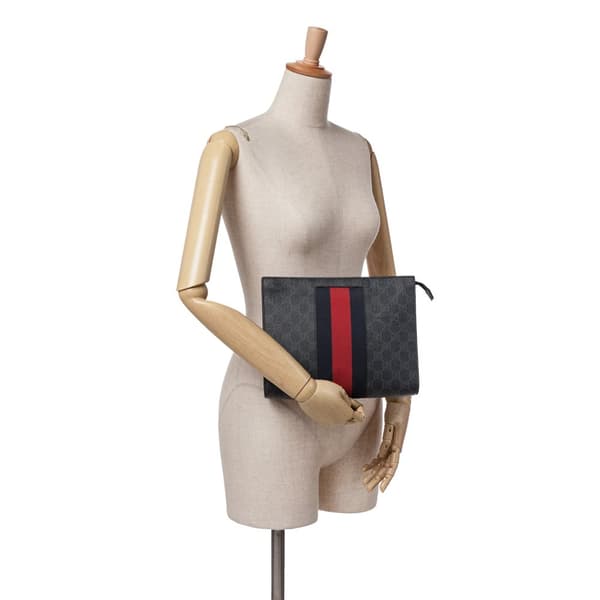 Pre-owned Gucci GG Supreme Web Clutch Black