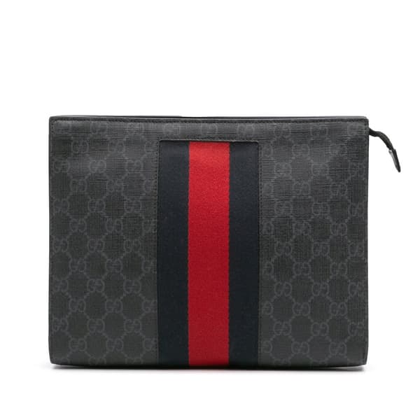 Pre-owned Gucci GG Supreme Web Clutch Black