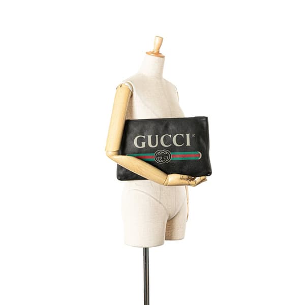 Pre-owned Gucci Leather Logo Clutch Bag Black