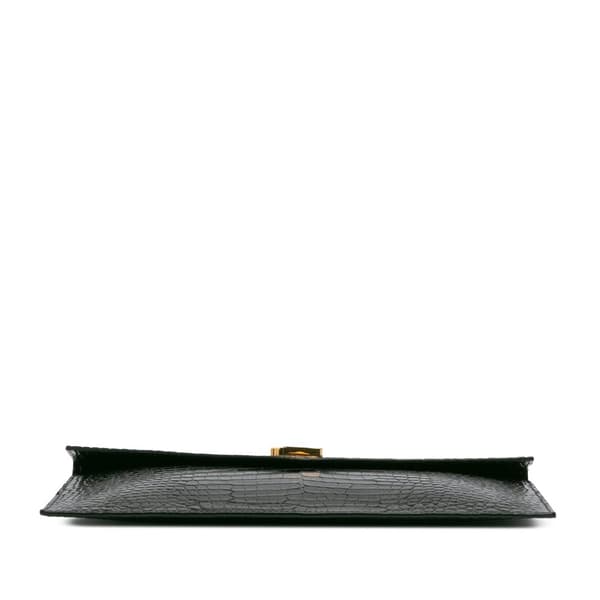 Pre-owned Saint Laurent Croc Embossed Leather Uptown Pouch Green