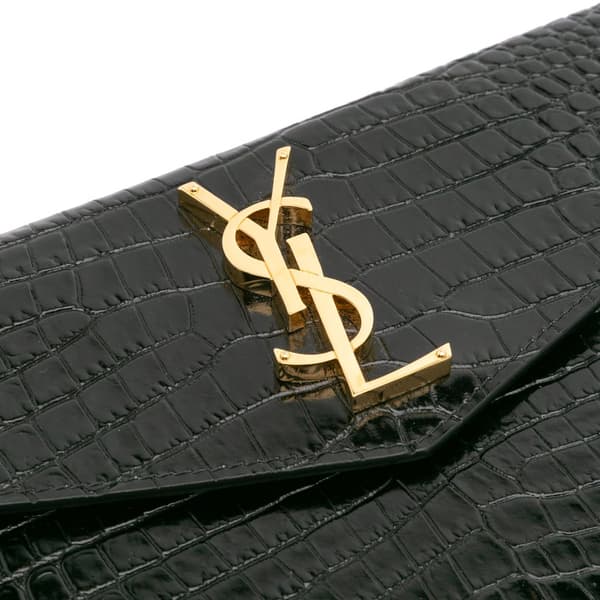Pre-owned Saint Laurent Croc Embossed Leather Uptown Pouch Green