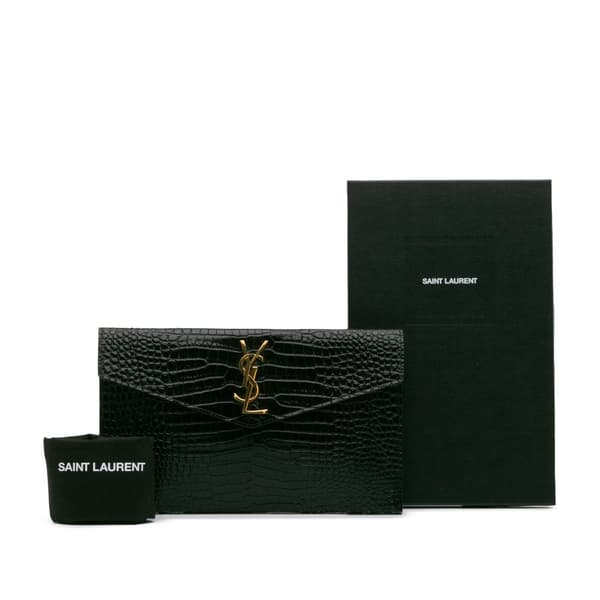 Pre-owned Saint Laurent Croc Embossed Leather Uptown Pouch Green