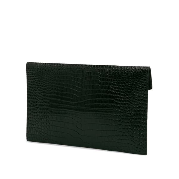 Pre-owned Saint Laurent Croc Embossed Leather Uptown Pouch Green