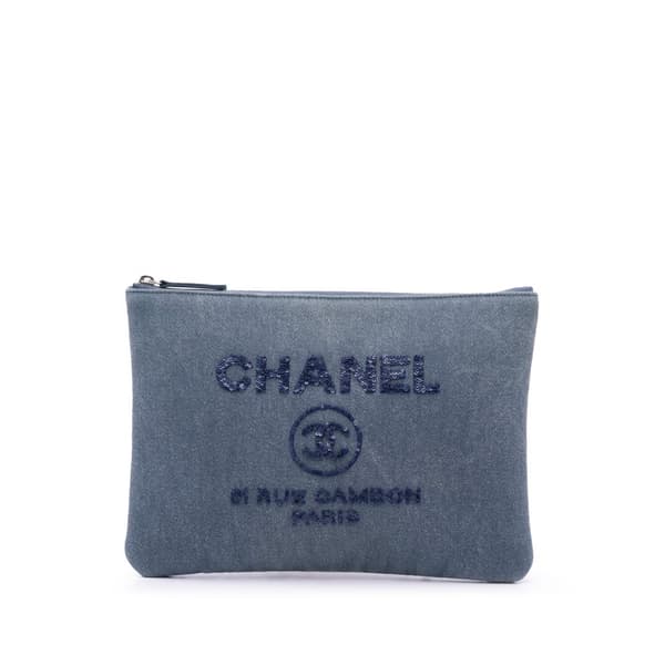 Pre-owned Chanel Medium Denim Sequin Deauville O Case Clutch Blue