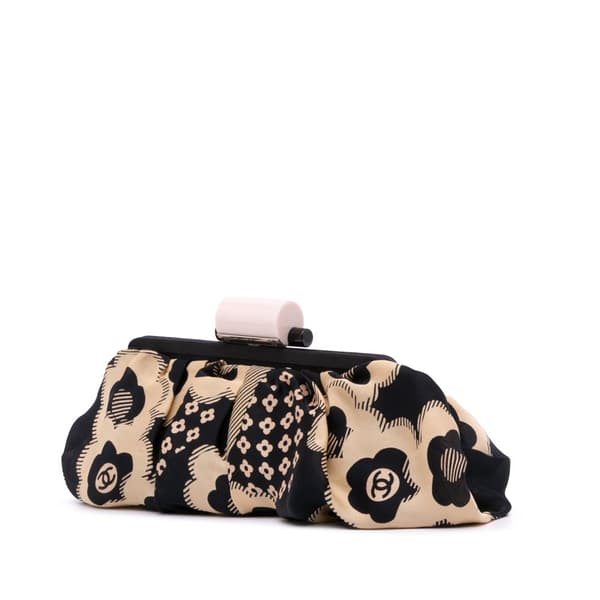 Pre-owned Chanel CC Silk Camellia Frame Clutch Black