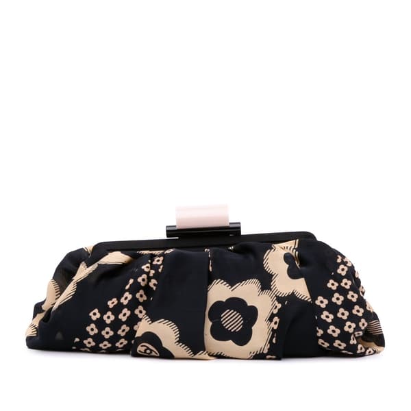 Pre-owned Chanel CC Silk Camellia Frame Clutch Black