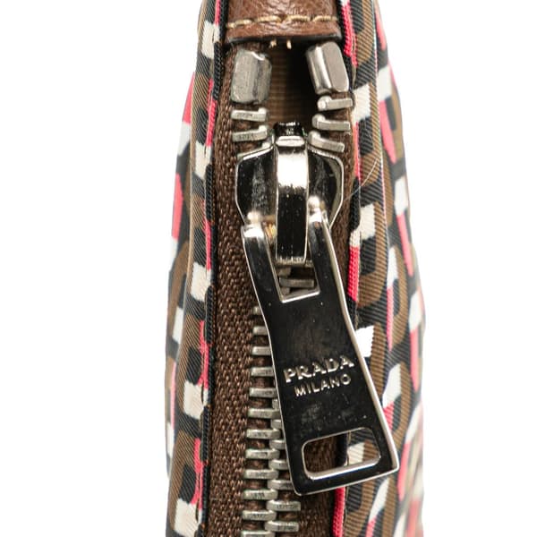 Pre-owned Prada Tessuto Stampato Wristlet Clutch Brown
