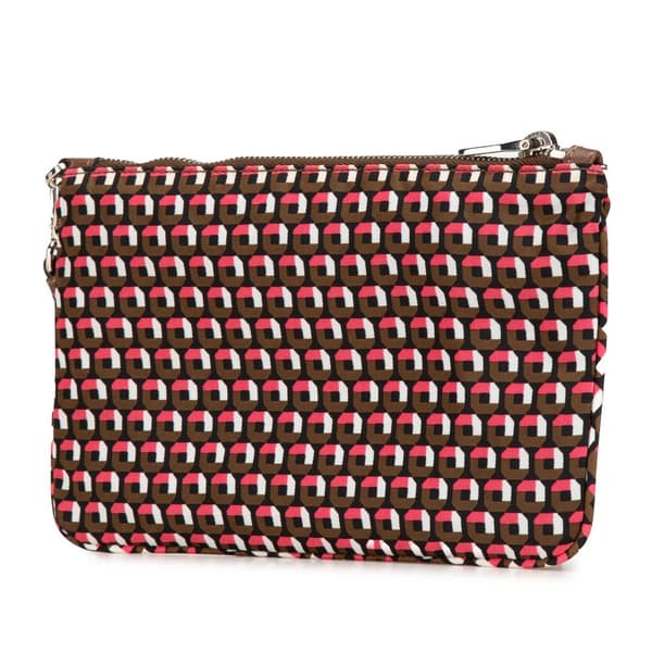 Pre-owned Prada Tessuto Stampato Wristlet Clutch Brown