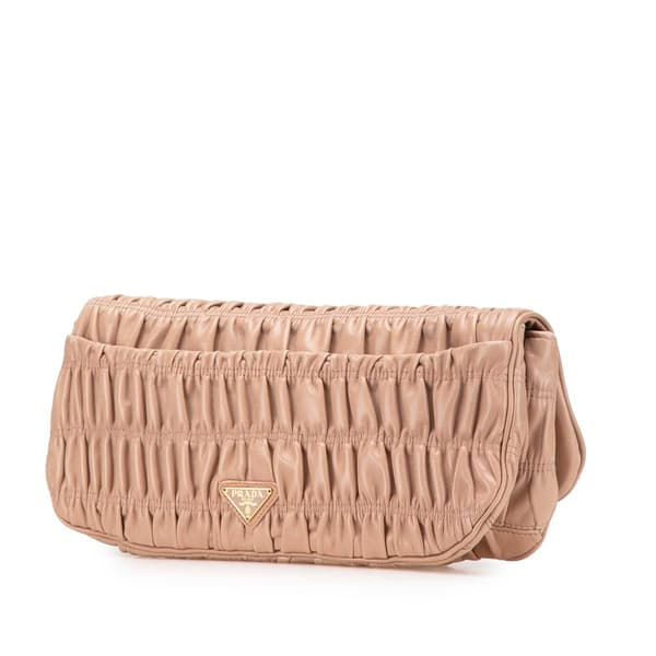 Pre-owned Prada Nappa Gaufre Turn Lock Clutch Brown