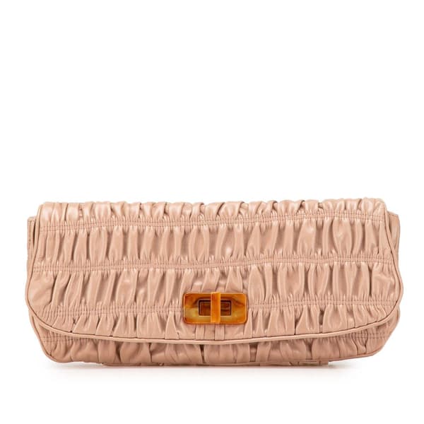 Pre-owned Prada Nappa Gaufre Turn Lock Clutch Brown