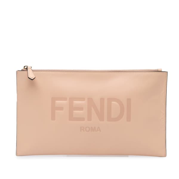 Pre-owned Fendi Leather Roma Zip Clutch Brown