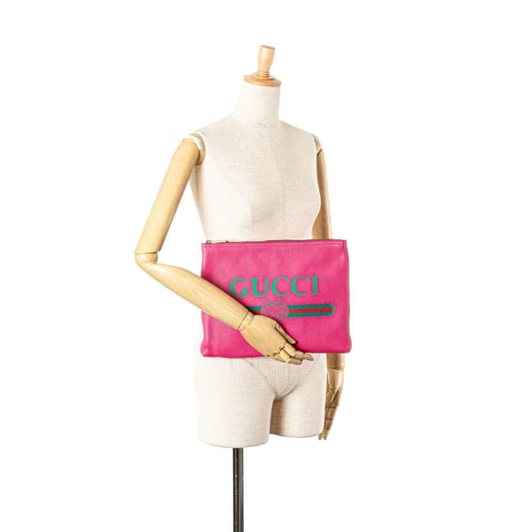 Pre-owned Gucci Medium Leather Logo Portfolio Clutch Pink