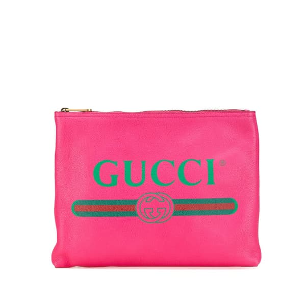 Pre-owned Gucci Medium Leather Logo Portfolio Clutch Pink