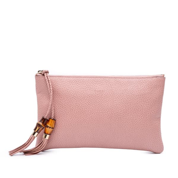 Pre-owned Gucci Calfskin Bamboo Clutch Pink