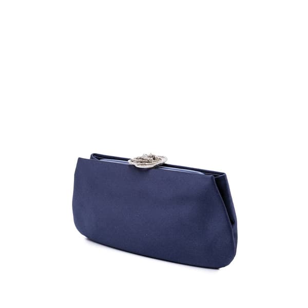 Pre-owned Chanel Satin Crystal Camellia Evening Frame Clutch Blue