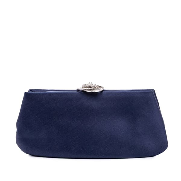 Pre-owned Chanel Satin Crystal Camellia Evening Frame Clutch Blue