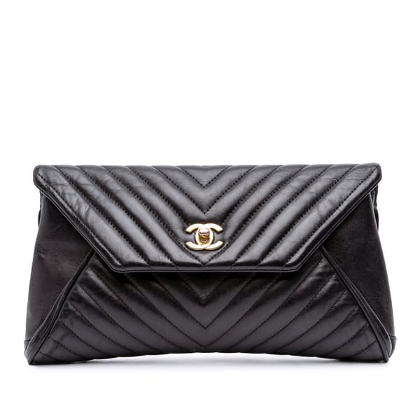 Pre-owned Chanel Chevron Lambskin Fold Up Again Clutch Black