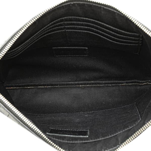 Pre-owned Saint Laurent Croc Embossed Leather Clutch Black
