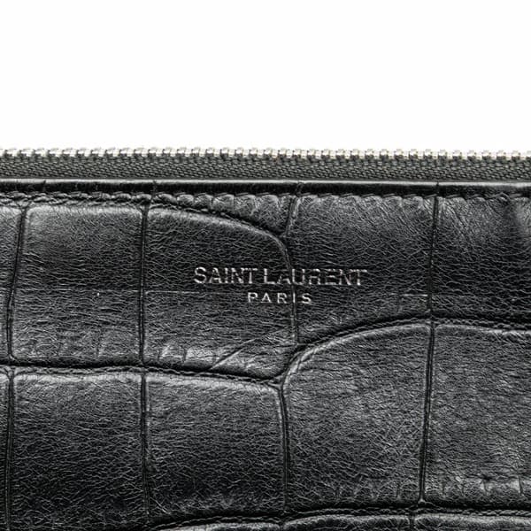 Pre-owned Saint Laurent Croc Embossed Leather Clutch Black