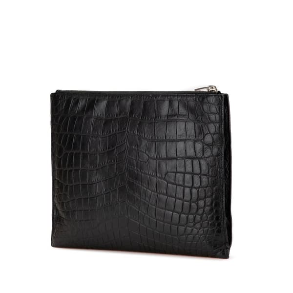 Pre-owned Saint Laurent Croc Embossed Leather Clutch Black