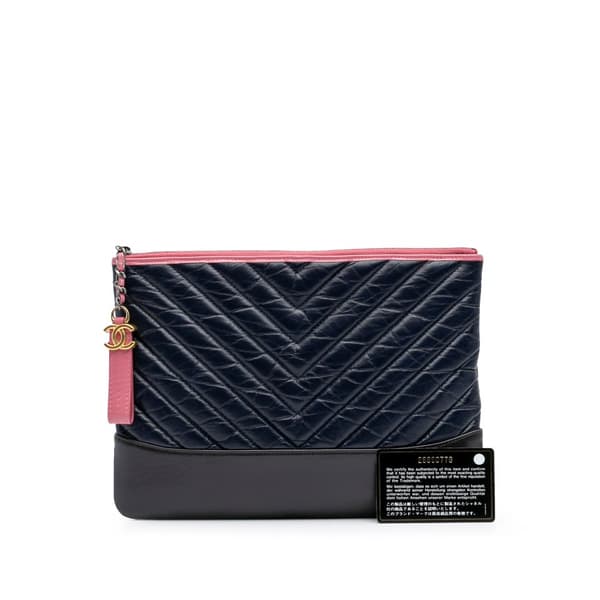 Pre-owned Chanel Medium Chevron Aged Calfskin Gabrielle Cosmetic Clutch Blue